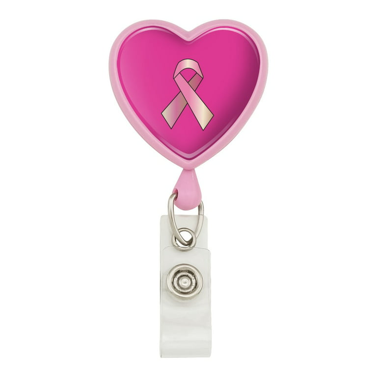 Breast Cancer Awareness Pink Support Ribbon Heart Lanyard