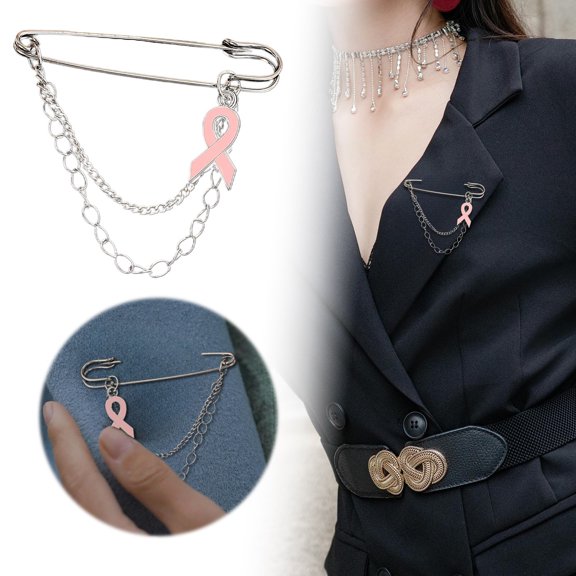 Cancer Awareness Pins - 2 Pack Pink Ribbon Brooches with Rhinestones, Enamel Lapel Pins for Dresses, Jackets & Support Jewelry