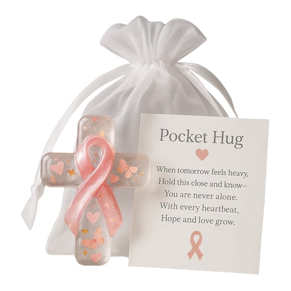 Breast Cancer Awareness Pocket Hug, Cross with Pink Ribbon Encouragement Card Pocket Hug Token Stress Relief Inspirational Gift