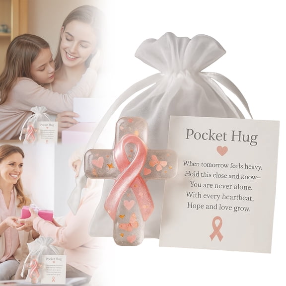 Breast Cancer Awareness Pocket Hug With Ribbon Encouragement Card Pocket Hug Stress Inspirational