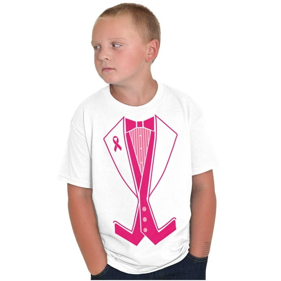 Breast Cancer Awareness Print Tuxedo Boys Kids T Shirt Tees Tops Teen Brisco Brands L