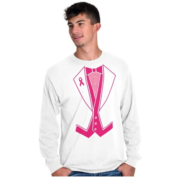 Breast Cancer Awareness Print Tuxedo Men's Long Sleeve Tee T Shirt Brisco Brands M