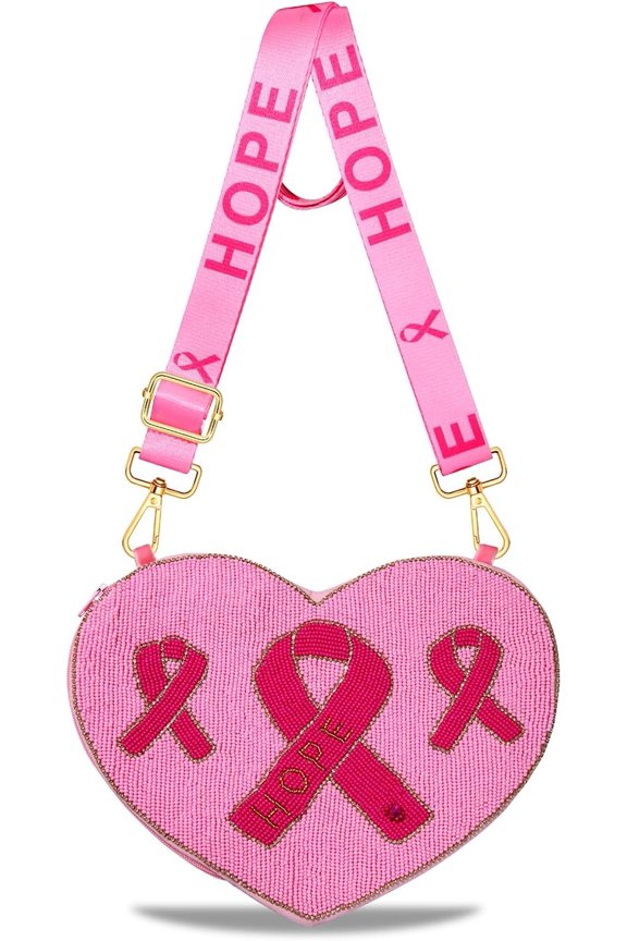 Breast Cancer Awareness Purse for Women Beaded Ribbon Crossbody Bag Breast Cancer Awareness Accessories Gifts