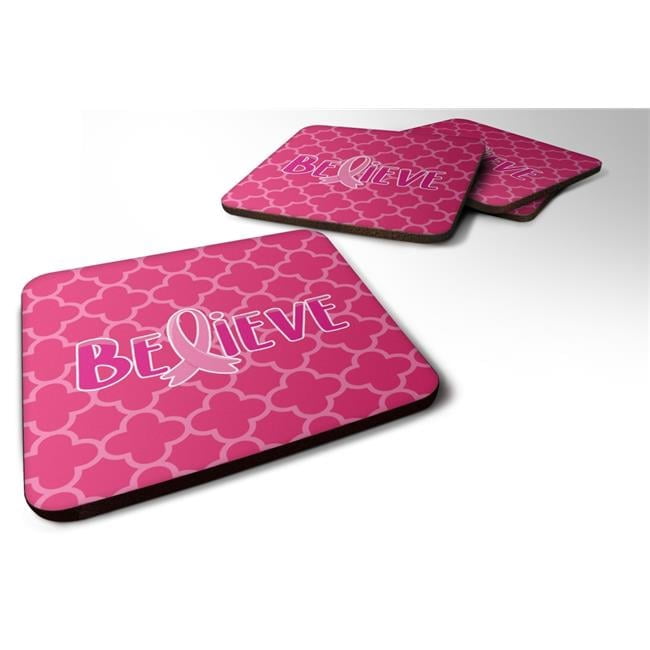Breast Cancer Awareness Ribbon Believe Foam Coasters - Set of 4 ...