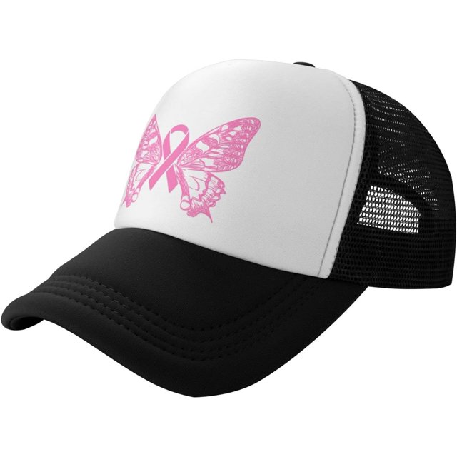 Breast Cancer Awareness Ribbon Butterfly Breathable Mesh Cap Men's and
