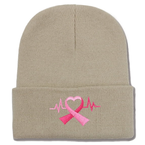 Breast Cancer Awareness Ribbon Embroidered Long Beanie