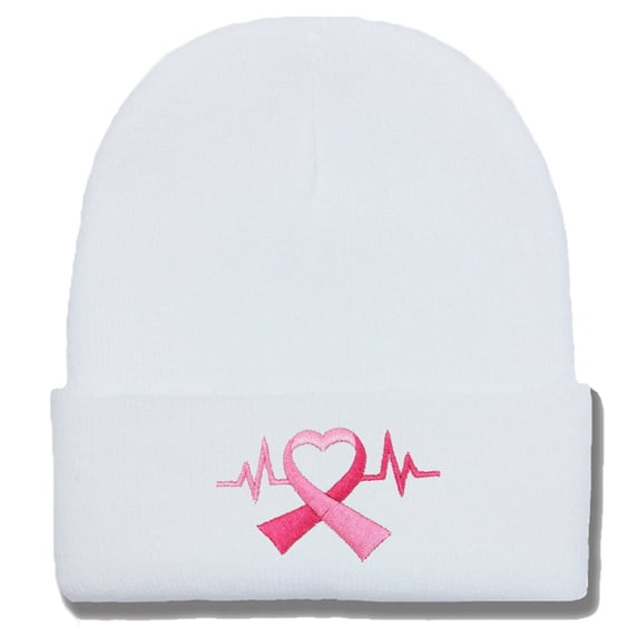 Breast Cancer Awareness Ribbon Embroidered Long Beanie