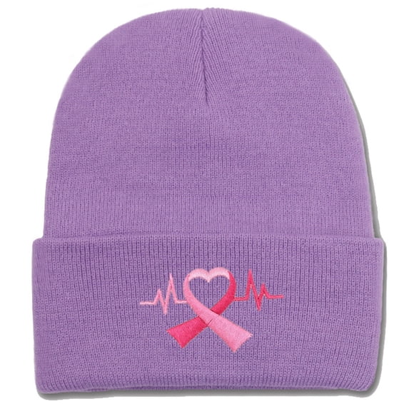 Breast Cancer Awareness Ribbon Embroidered Long Beanie