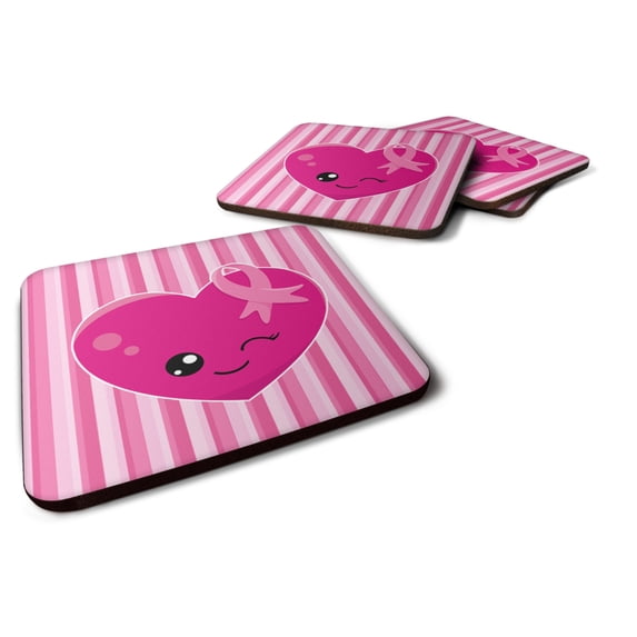 Breast Cancer Awareness Ribbon Heart Foam Coaster Set of 4
