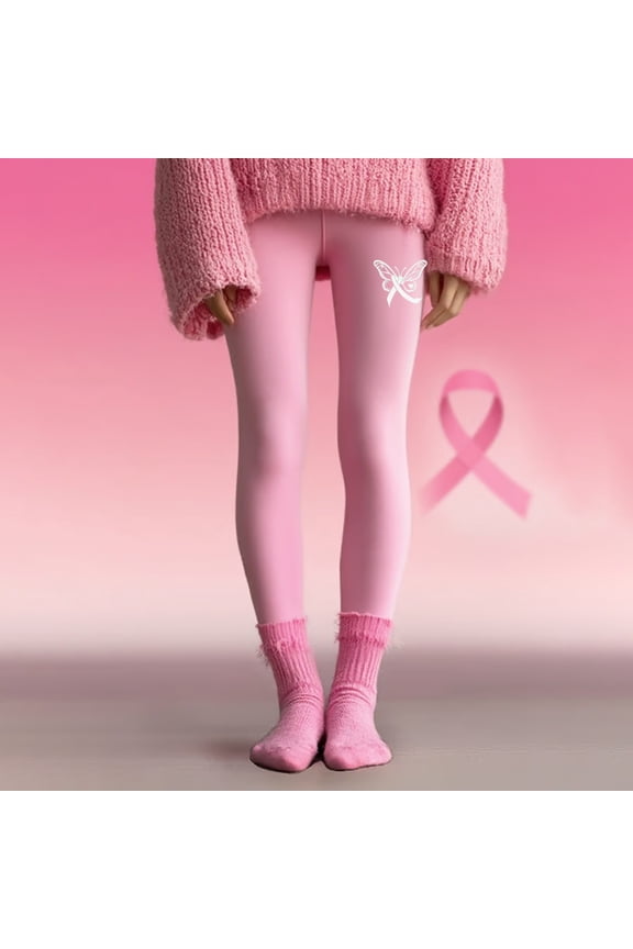 Breast Cancer Awareness Ribbon Leggings for Women, Workout Yoga Pants with Supportive Four-Way Stretch, Comfortable Nylon Spandex Blend Fitness Tights for Yoga, Gym, and Daily Activities Light Pink L