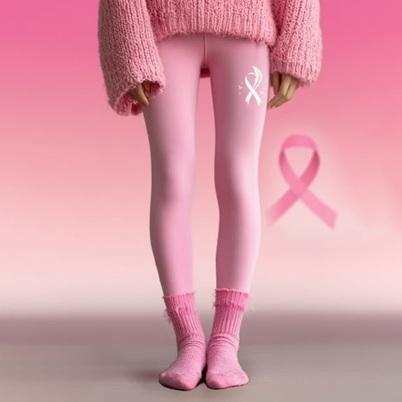 Breast Cancer Awareness Ribbon Leggings for Women, Workout Yoga Pants with Supportive Four-Way Stretch, Comfortable Nylon Spandex Blend Fitness Tights for Yoga, Gym, and Daily Activities Light Pink