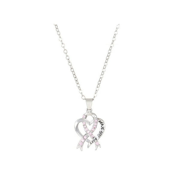 Breast Cancer Awareness Ribbon Necklace With Heart Charm And Sparkling Rhinestones For Unity, Courage, And Support, A Meaningful Gift For Fundraisers And Awareness Campaigns