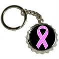 thumbnail image 1 of Breast Cancer Awareness Ribbon, Nickel Plated Metal Popcap Bottle Opener Keychain Key Ring, 1 of 1
