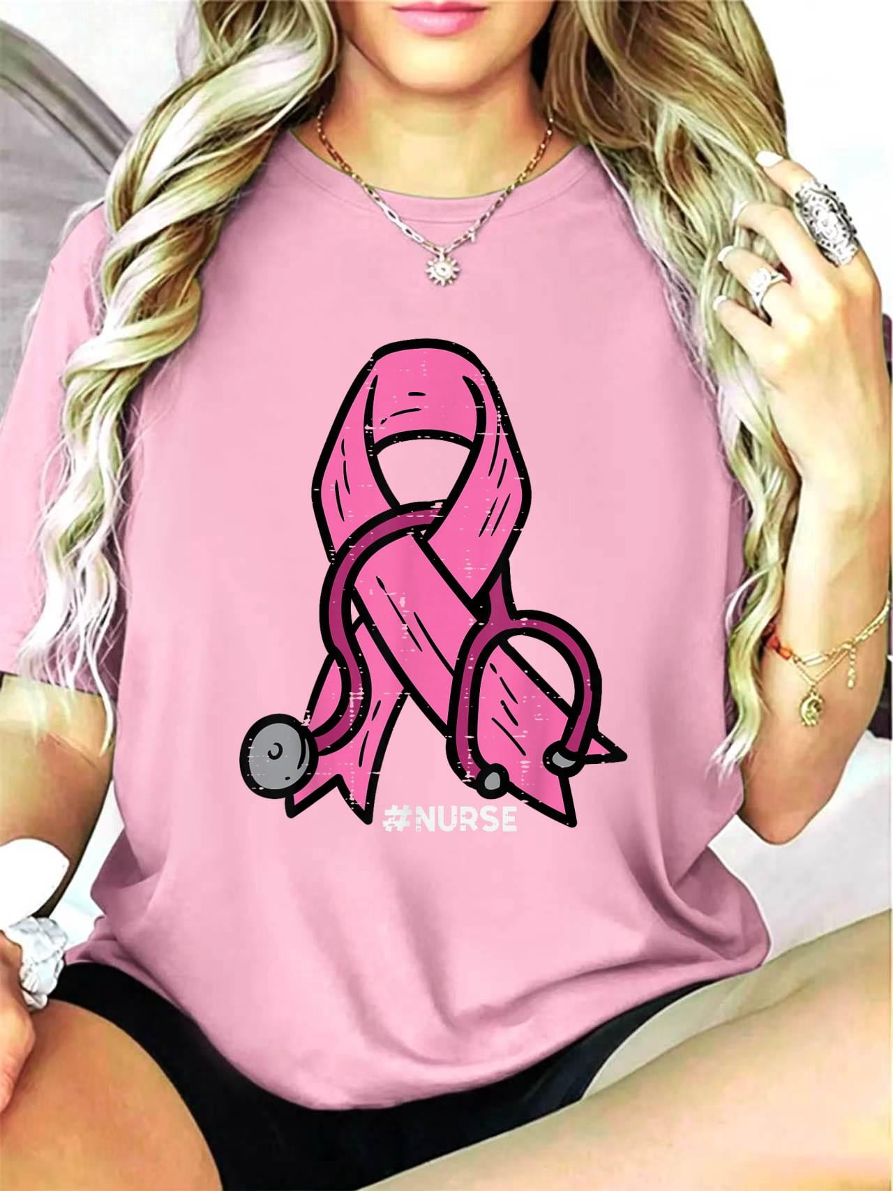 Ring Ribbon Top Breast Cancer Awareness Ribbon Nurse Scrub Top Women Men T-Shirt Short ...