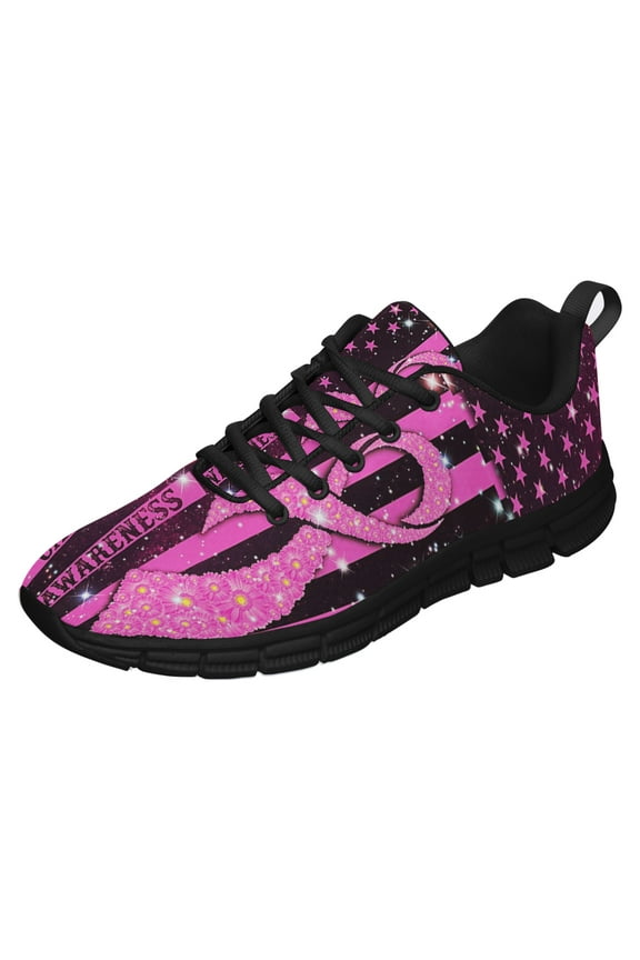 Breast Cancer Awareness Running Shoes Sneakers Mesh Black Size 10