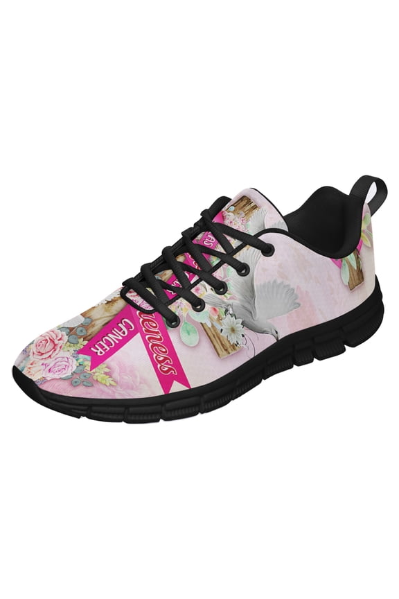 Breast Cancer Awareness Running Shoes Sneakers Mesh Black Size 5