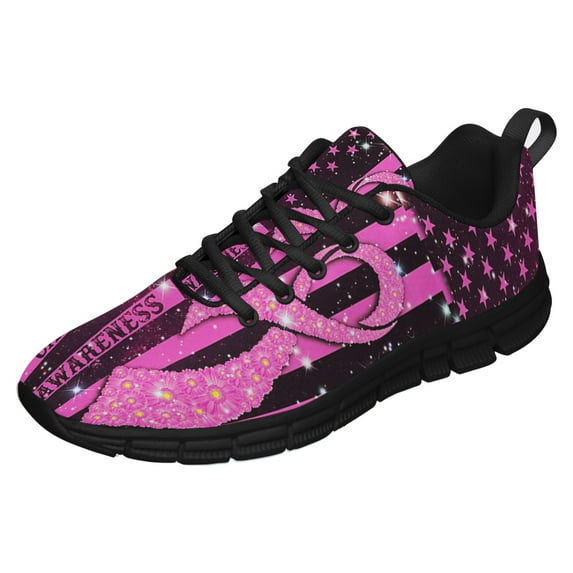 Breast Cancer Awareness Running Shoes Sneakers Mesh Black Size 6