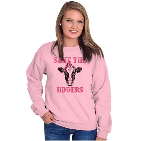 Breast Cancer Awareness Save Udders Women Crewneck Sweatshirt Brisco Brands X