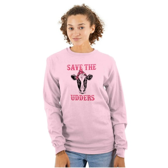 Breast Cancer Awareness Save Udders Women's Long Sleeve T Shirt Brisco Brands 3X