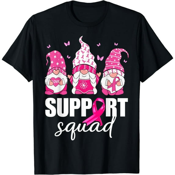 Breast Cancer Awareness Shirt For Women Gnomes Support Squad T-Shirt