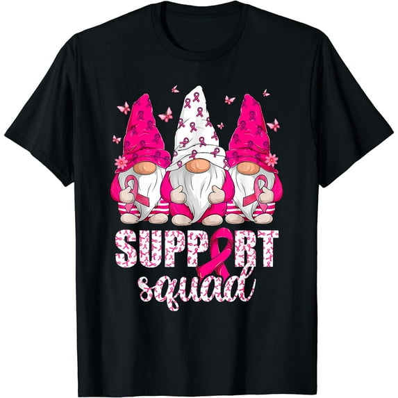 Breast Cancer Awareness Shirt For Women Gnomes Support Squad T-Shirt
