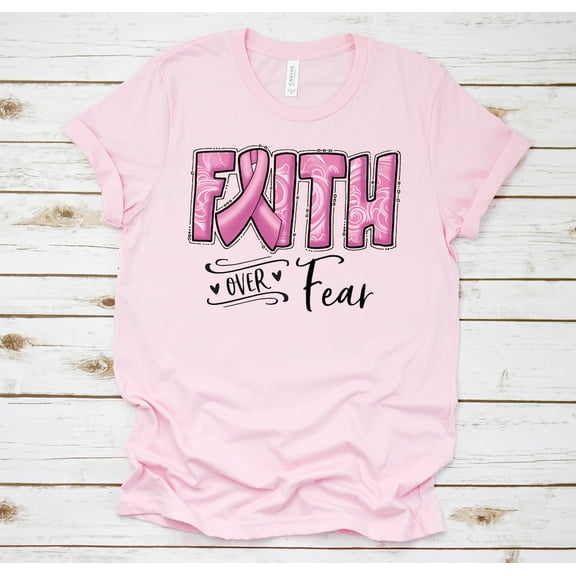 Breast Cancer Awareness Shirt, Pink Awareness Ribbon, Faith Over Fear Shirt, Breast Cancer Ribbon Tee, Cure Cancer, Pink October