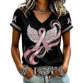 thumbnail image 1 of Breast Cancer Awareness Shirts For Women Pink Ribbon V-Neck Short Sleeve Tops Angel Wing Pink Ribbon Graphic Breast Cancer Survivor Print Support Tee, 1 of 4