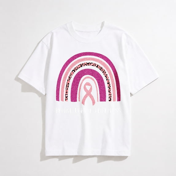 Breast Cancer Awareness Shirts Women: Pink Ribbon T-Shirt Rainbow Graphic Cancer Tee Inspiration Tops