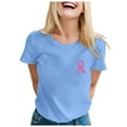 thumbnail image 1 of Cancer Awareness Shirts Women Pink Ribbon T-Shirts Cancer Fighter Heart Graphic Tee Short Sleeve Pink Ribbons Tee Tops (Light Blue,L, 1 of 4