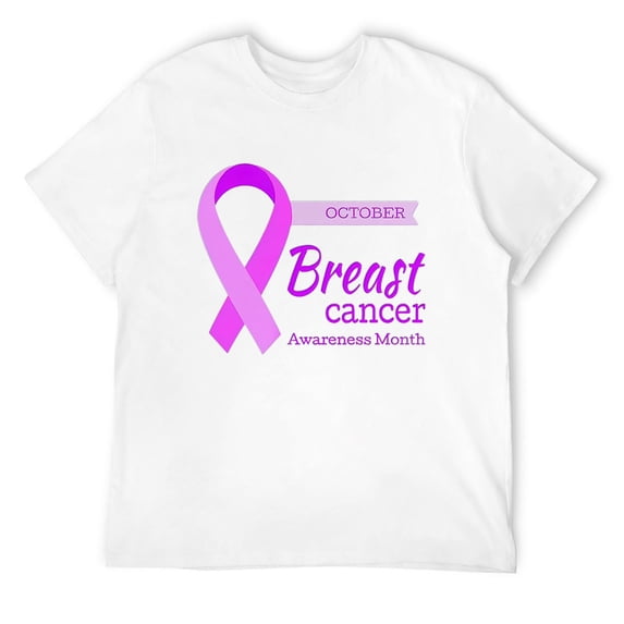 Breast Cancer Awareness Shirts for Men Fashion Color Ribbon Print Pullover Blouses 3/4 Sleeve Causal Tee Tshirt White 3X-Large