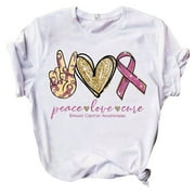 DRINDF Breast Cancer Awareness Shirts for Women Cute Graphic Short Sleeve Loose Tshirt Summer Crewneck Tops Breast Cancer Shirts for Women