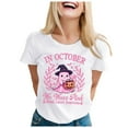 thumbnail image 1 of Cancer Awareness Shirts for Women in October Pink Ghost Witch Halloween Tees Short Sleeve Crewneck Pink Ribbon Survivor Gifts Tops, 1 of 4