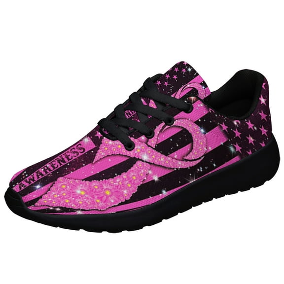 Breast Cancer Awareness Shoes Sneakers for Women Men Black Size 3.5