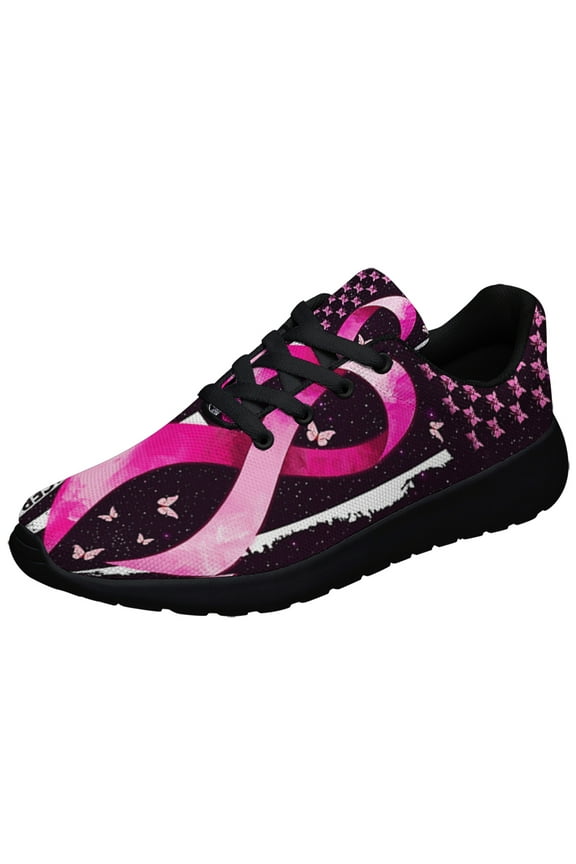 Breast Cancer Awareness Shoes Sneakers for Women Men Black Size 8