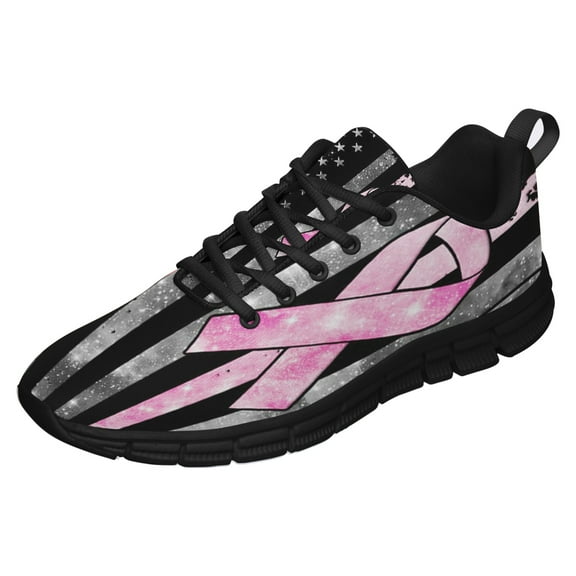 Breast Cancer Awareness Shoes for Men Women Running Shoes Lightweight Walking Sneakers Mesh Athletic Sport Shoes Black Size 3.5