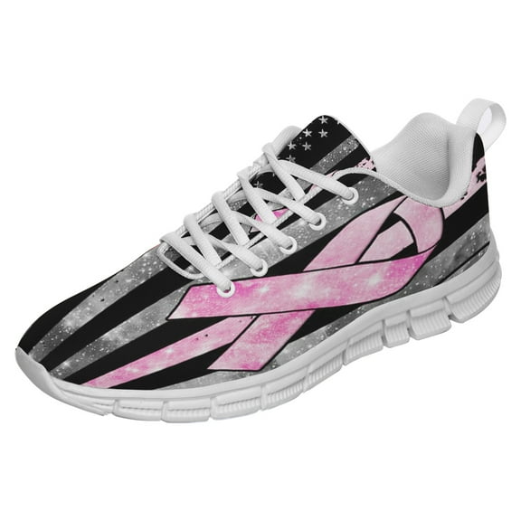 Breast Cancer Awareness Shoes for Men Women Running Shoes Lightweight Walking Sneakers Mesh Athletic Sport Shoes White Size 10