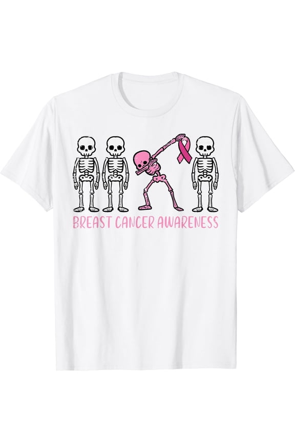 Breast Cancer Awareness Skeleton Dab Support Women Kids Men T-Shirt