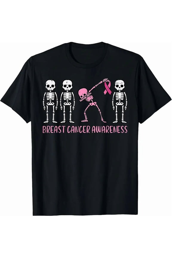Breast Cancer Awareness Skeleton Dab Support Women Men T-Shirt