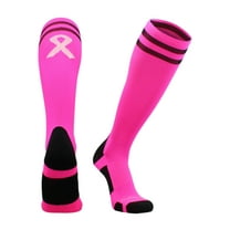 Breast Cancer Awareness Socks with Stripes (Neon Pink/Pale Pink, Large)