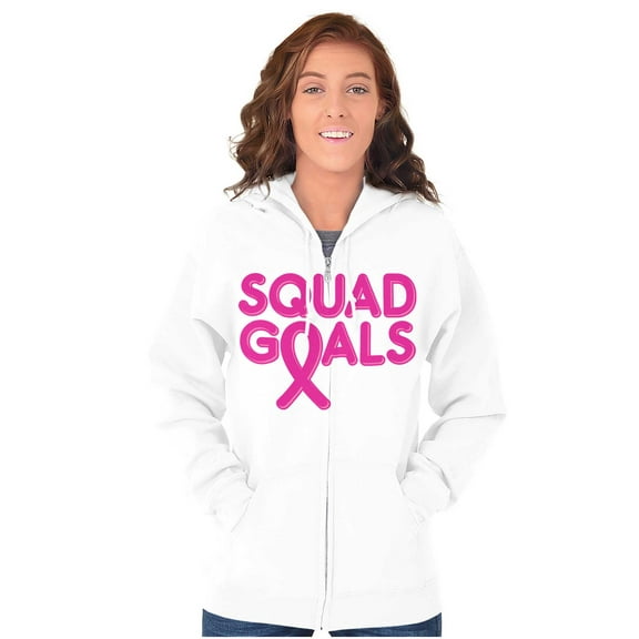 Breast Cancer Awareness Squad Goals Womens Plus Size Graphic Zipper Hoodie Brisco Brands 2X