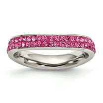 Breast Cancer Awareness Stainless Steel 4mm Polished Pink Crystal Ring