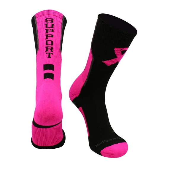 Breast Cancer Awareness Support Crew Socks (Black/Neon Pink/Graphite, X-Large)