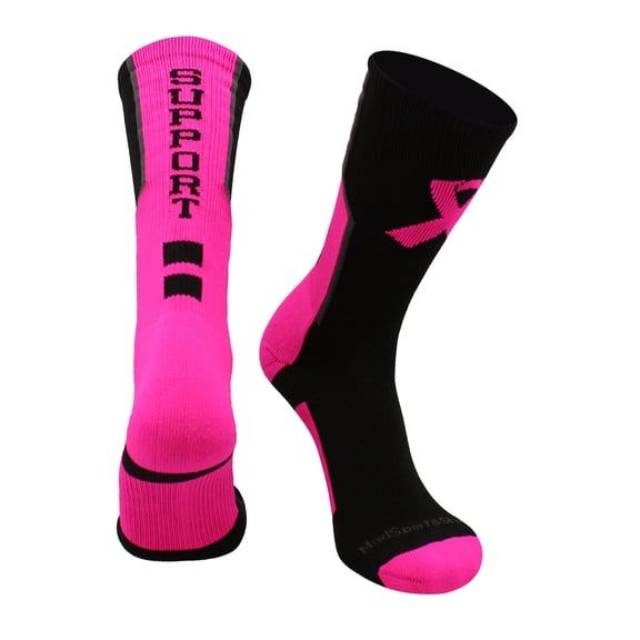 Breast Cancer Awareness Support Crew Socks (Black/Neon Pink/Graphite, X-Large)
