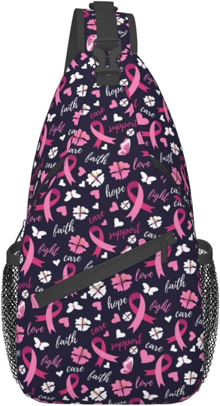 Breast Cancer Awareness Support Faith Love Hope Sling Bag Crossbody Hiking Travel Chest Bags Backpack Shoulder Daypack for Women Men