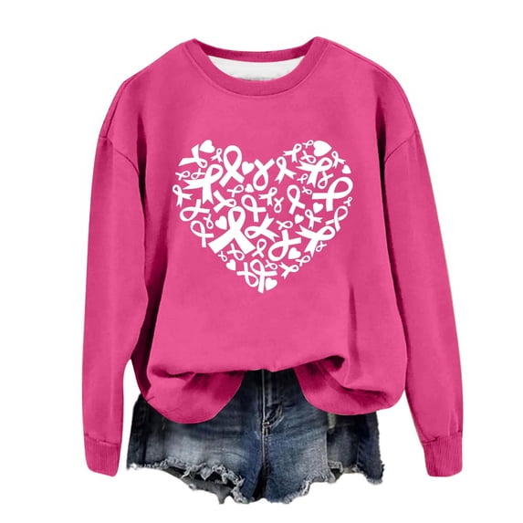 Cancer Awareness Sweatshirt Pink Ribbon Pullover Hoodie for Women, Cancer Fighter Long Sleeve Tops