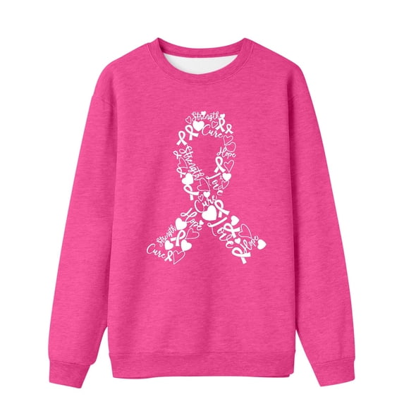 Cancer Awareness Sweatshirt Pink Ribbon Pullover Hoodie for Women, Cancer Fighter Long Sleeve Tops