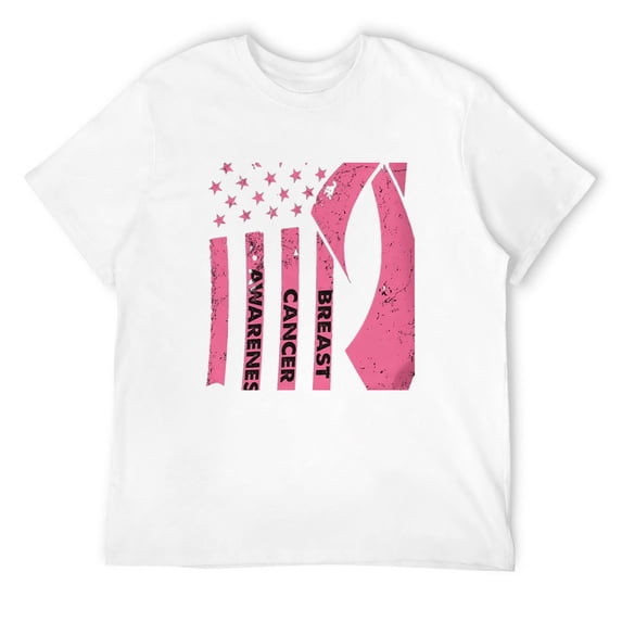 Breast Cancer Awareness T-Shirt Fashion Pink Ribbons Short Sleeved Crewneck Men Girls White 3X-Large