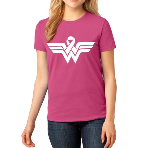 Breast Cancer Awareness T-Shirt for Women – Pink Ribbon Warrior Tee – Heliconia Large