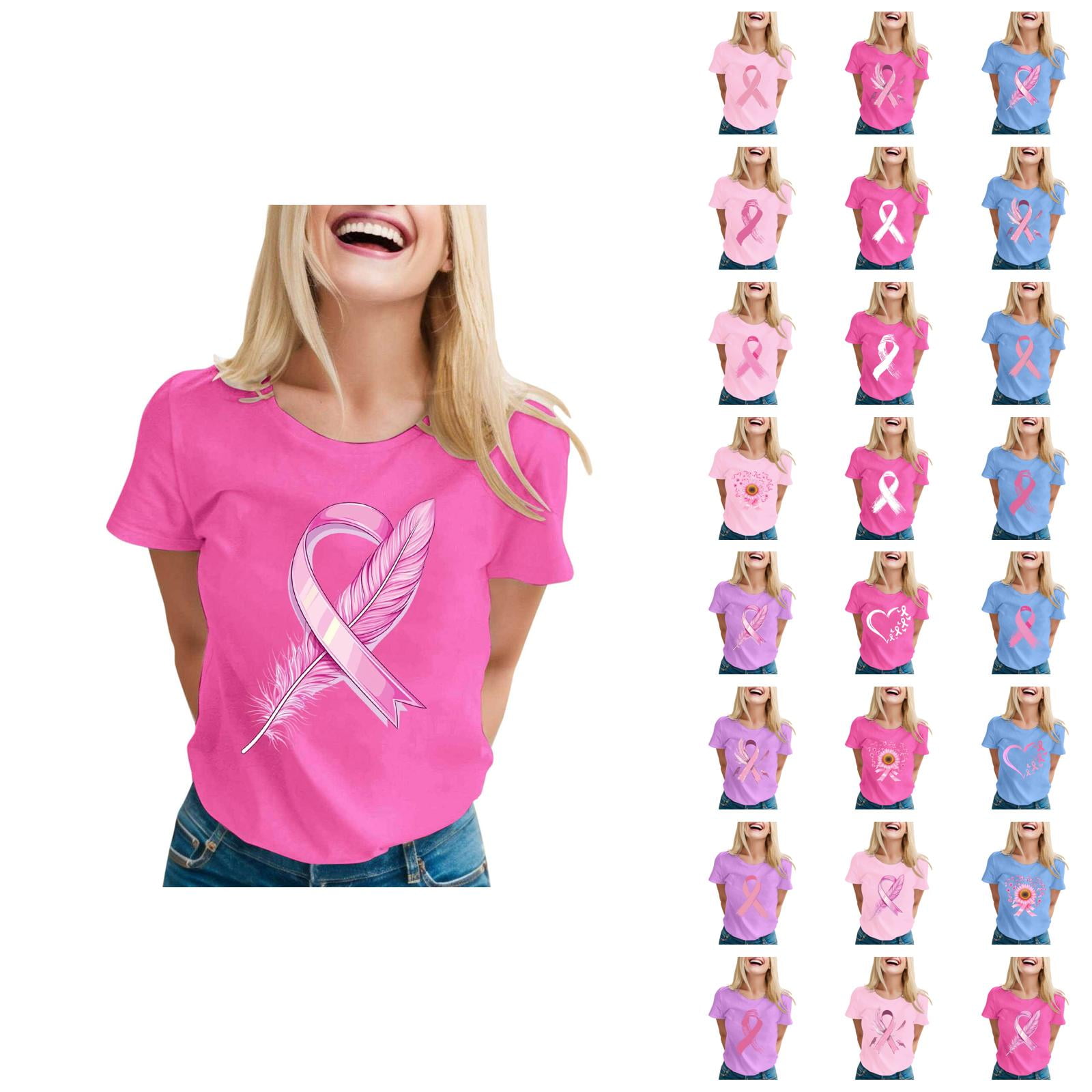 Cancer Awareness T Shirts for Women 2025 Pink Ribbon Graphic Short ...