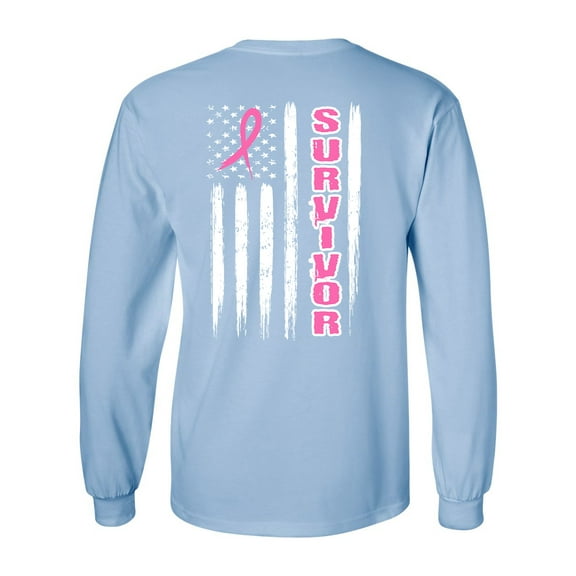 Breast Cancer Awareness T-shirt Cancer Survivor Pink Ribbon Long Sleeve Unisex Shirt-Light Blue-small